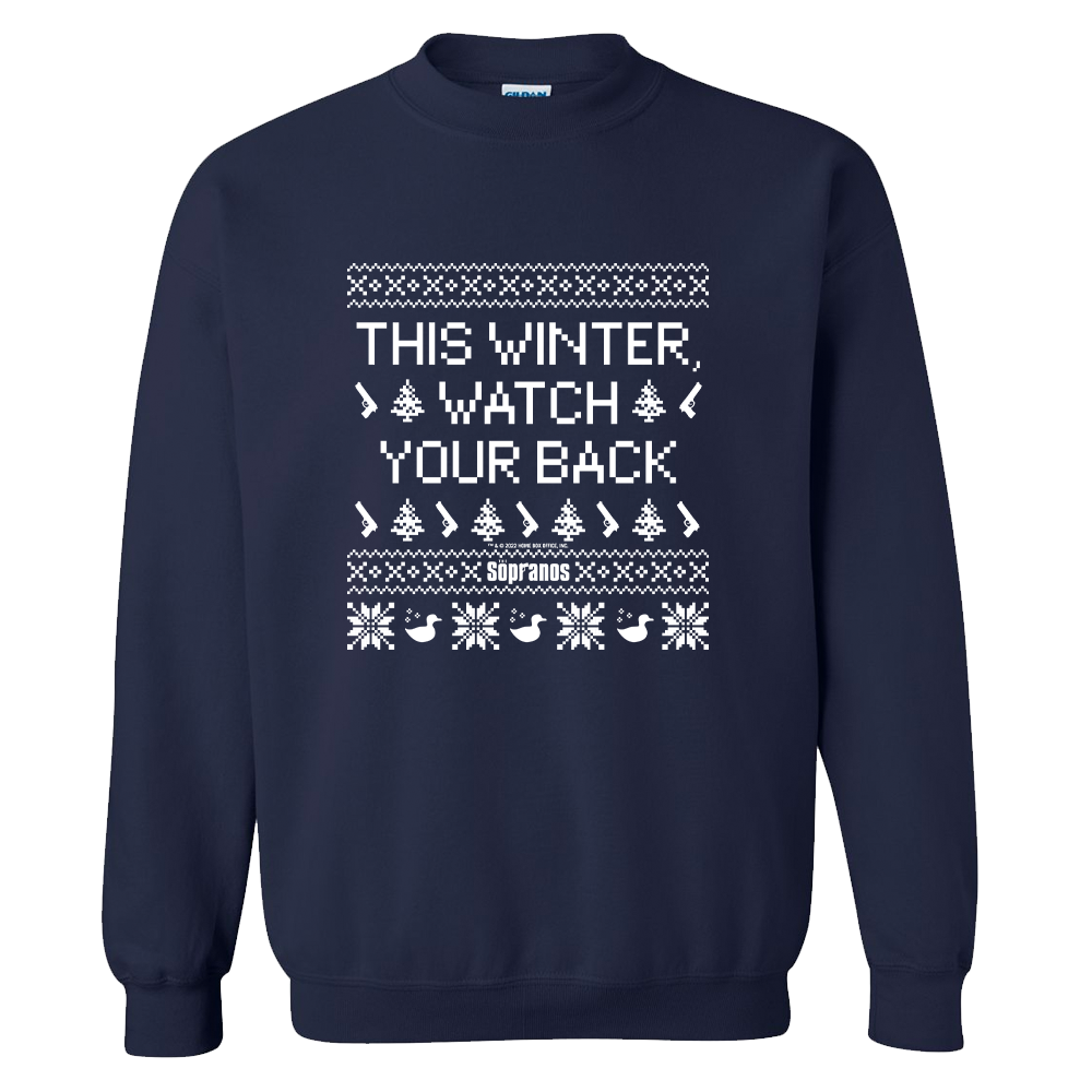 The Sopranos Watch Your Back Ugly Holiday Fleece Crewneck Sweatshirt